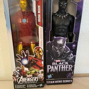 Marvel Avengers Iron Man & Black Panther Kids Action Figures - Black, Red, Gold